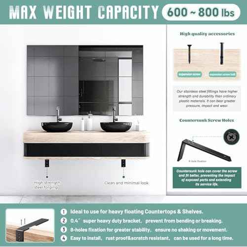 Countertop Support Brackets 2 Pack L Bracket Countertop Brackets 20" x 8" x 2.5" Heavy Duty 3/8" Thick Shelf Brackets Metal Corbels L Shape Bracket for Wood Shelf/Quartz/Granite/Concret Countertops