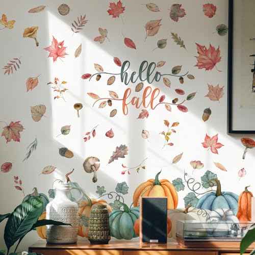 Fall Wall Decals Fall Nuts Pumpkin Maple Wall Stickers Removable Autumn Peel and Stick Sticker Fall Vinyl DIY Wall Art Decals Autumn Party Supplies Home Window Decor