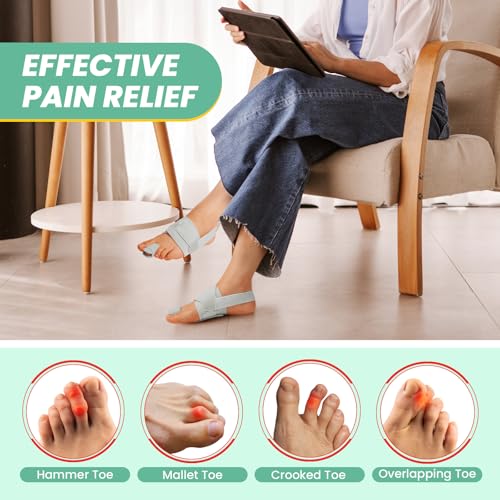 Hammer Toe Straightener Corrector for Women & Men, Non-Slip Toe Splint with Aluminum Plate for Hammer, Curled, Crooked Toes, Pain Relief, Broken Support (1 Compression Foot Wrap & 1 Strap, Gray)