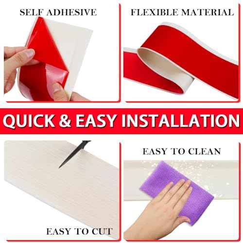 Vinyl Wall Base Baseboard Molding Trim 4" Flexible Self Adhesive Rubber Wall Base Moulding Trim Peel and Stick Design, 4 Inch x 40 Feet, Beige Wood Grain