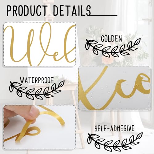 Welcome to Our Wedding Vinyl Sticker Decor for Wall Window Car Waterproof Marriage Reception Sign Ceremony Decal for Couples Spouse DIY Self-Adhesive (Gold-Welcome)