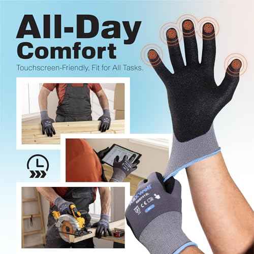 Raxwell Safety Work Gloves MicroFoam Nitrile Coated,Abrasion-Resistant,Seamless Knit for Gardening,Mechanics,and Construction