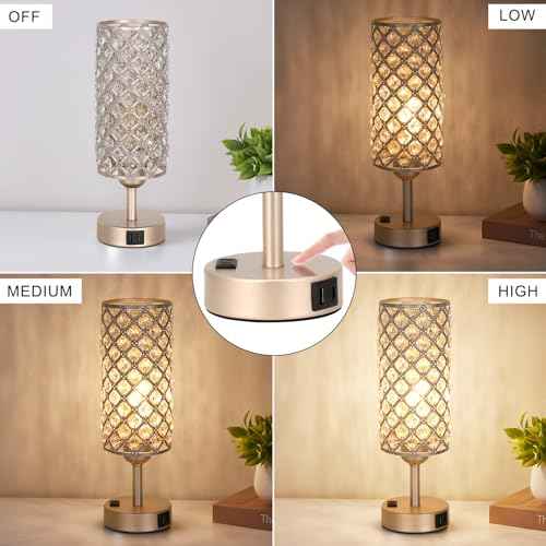 Touch Table Lamps for Bedrooms Set of 2-3 Way Dimmable Champagne Gold Crystal Lamps with Crystal Shade, Bedside Nightstand Lamp for Living Room Bedroom Home Office