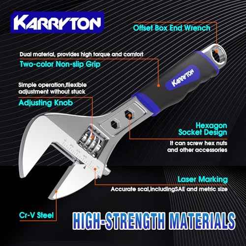 Adjustable Wrench Set (6" 8" 10" 12"), 3-in-1 Spanner Wrench w/Box End/Hex Function, Scales Metric and SAE, Drop Forged CR-V Steel, Chrome Plated, Ergonomic Soft Grip, Hanging/Rolling Bag