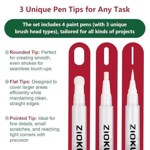 Touch Up Paint Pen 8PCS Set 4 Paint Touch Up Pens Fillable with Pointed, Round & Flat Tips Brushes Ideal for Wall Repair Window Wood Furniture Cabinet