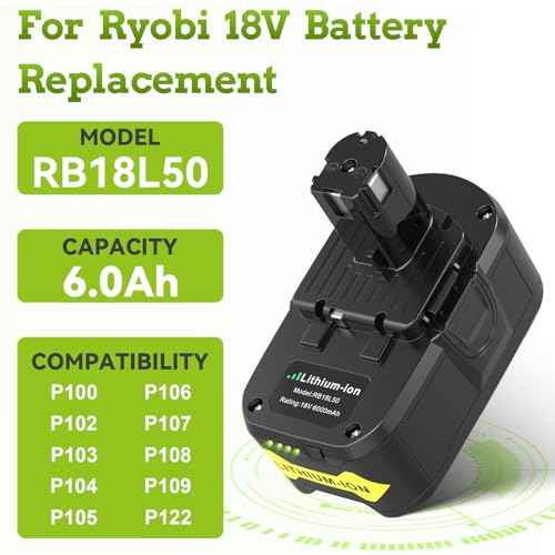 Upgraded 6.0Ah Replacement for Ryobi 18v Battery and Charger, High Capacity, Fast Charging Compatible with Ryobi Battery and Charger 18 Volt P107 P108 P109 P102 P103 P104 P105