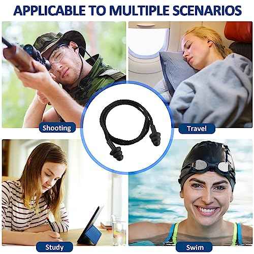 Xuhal 200 Pairs Black Corded Ear Plugs Silicone Reusable Earplugs Sound Blocking Individually Wrapped Ear Plugs Protection Hearing EarPlugs for Sleeping, Music, Shooting, Construction Work, Sports