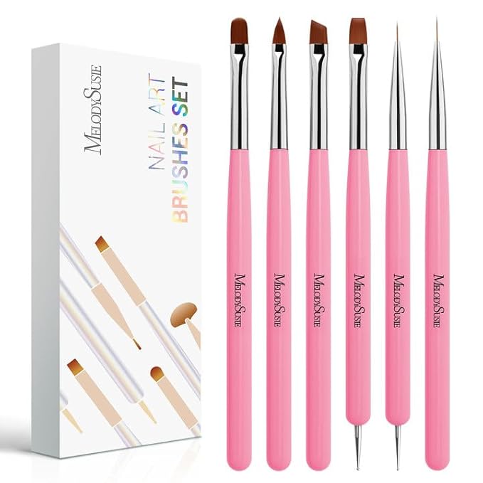 MelodySusie Nail Art Brushes Set,6pcs Nail Art Design Pen Painting Tools with Extension Gel Brush, Polish Brush, Builder Brush,Liner Brush, Carved Brush, and Dotting Pen for Home DIY Salon Use