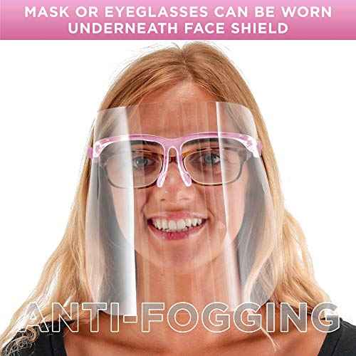 TCP Global Salon World Safety Face Shields with Pink Glasses Frames (Pack of 25) - Ultra Clear Protective Full Face Shields to Protect Eyes, Nose, Mouth - Anti-Fog PET Plastic, Goggles