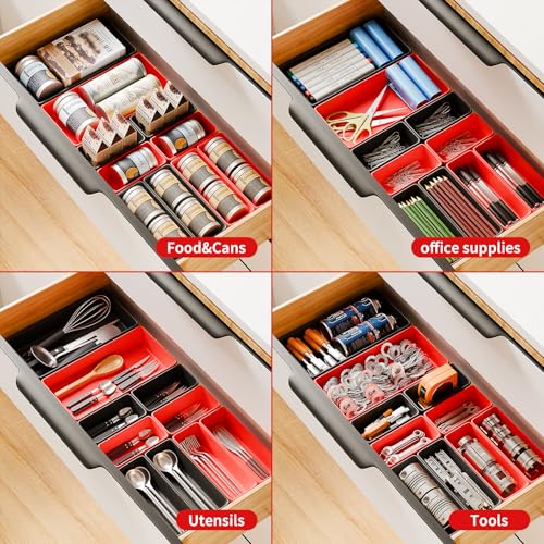 [5 Sizes] [69 PCS] Tool Drawer Organizer, Desk Tray, Rolling Chest, Toolbox (Black+Red)