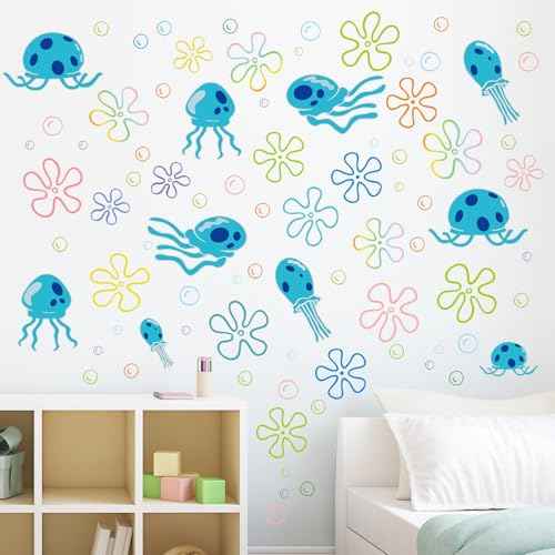 117 PCS Jellyfish Bubbles Wall Stickers Under The Sea Birthday Party Decorations Ocean Wall Decals Summer Party Supplies Wall Decor for Bathroom Nursery Bedroom Home School Car