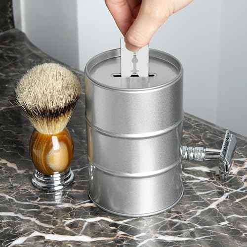 Linkidea Safety Razor Blade Disposal Container Box, Metal Razor Disposal Case Safe Bank for Storing Used Wasted Blades (Silver)