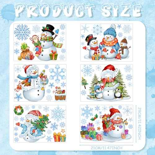 ReliThick 64 Pcs Christmas Snowman Wall Sticker Clings Removable Christmas Wall Art Silver Blue and White Winter Window Clings Wall Decor for Christmas Winter Home Bedroom Decorations