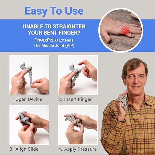 Finger Straightener | PIP Extension Orthosis/Splint For Bent Fingers, PIP Flexion Contractures | Adjustable Joint Stretcher Device | Made in USA | Gray/X-Small