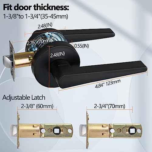 Solid Door Lever Handle with Key-Less for Hall & Closet Door Passage Round Non-Locking Lever Set - Matte Black, MD8820-DB-PS-5P