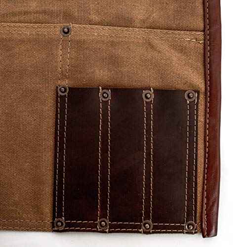 Luchuan Waterproof Waxed Canvas Tool Apron With the Adjustable Genuine Leather Belt (Khaki)