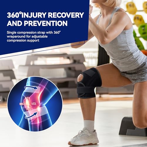 Meniscus Knee Brace for Women Men, Adjustable Knee Support with Side Stabilizers for Meniscus Tear, ACL, PCL, Knee Pain Relief