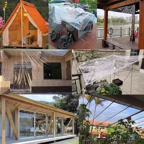 6' X 8' Clear Vinyl Tarp, 14 Mil Clear Tarps Heavy Duty Water Resistant, 400g/m©÷ Thickened Tear Resistant with Metal Grommets, for Patio Porch and Garden Chicken Coop