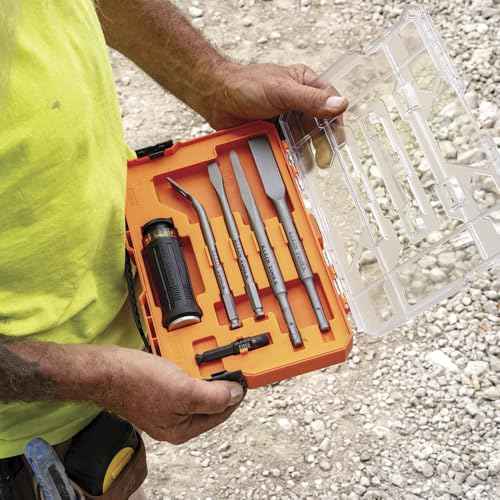 Klein Tools 32755SD SDS Plus Hammer Drill and Chisel Bit Set, Flat Chisel and Bull Point Tips, Use with Rotary Hammer Drills and Handheld Pry Bars, 6-Piece
