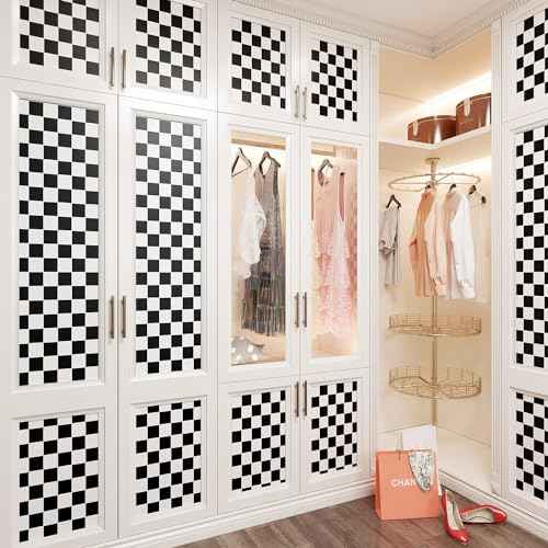 YENHOME Self Adhesive Checkered Wallpaper Modern Black and White Contact Paper Peel and Stick Countertops Waterproof Removable Wallpaper for Bathroom Kitchen Backsplash Countertop Cabinet 17.7"X80"