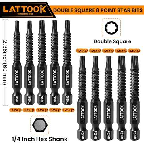 Double Square 8 Point Torx Star Bit Set, Magnetic S2 Steel, 10PCS 2 Square Drive Bits for Trailer, 2.3'' Long, #1, #2, #3