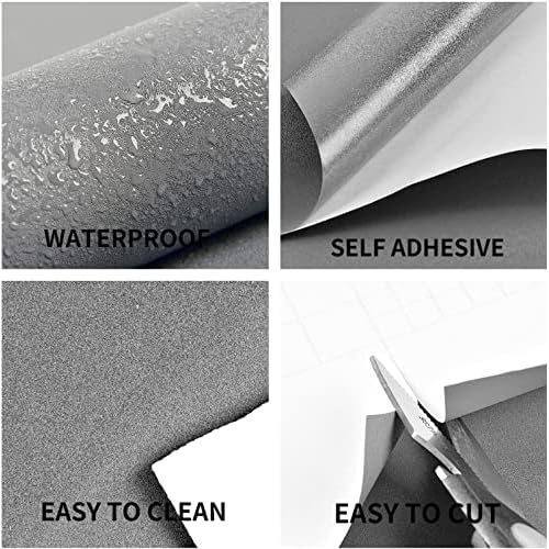 17.51in x118in Grey Wallpaper Peel and Stick Removable Self Adhesive Grey Contact Paper for Cabinets Bedroom Bathroom Wall Covering Matte Textured Waterproof DIY Decorative
