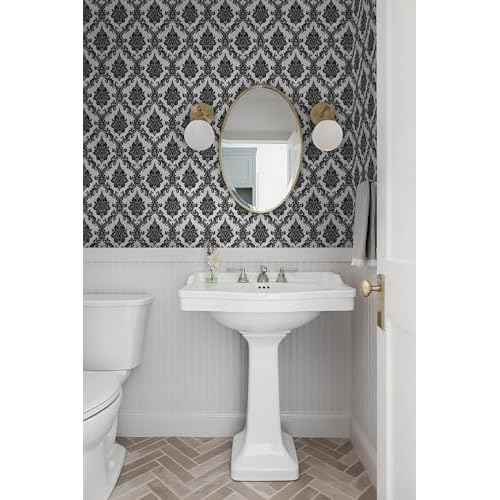 17.7" x118" Peel and Stick Wallpaper Black Wall Paper for Bedroom Damask Gothic Wallpaper Black Contact Paper for cabiner Shelf Liner Furniture Decorative Wall Vinyl