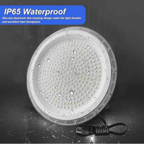 2 Pack UFO LED High Bay Light, 6500K 200W, Black, 21000 LM, IP65 Waterproof, Industrial, High Bay LED Shop Lights