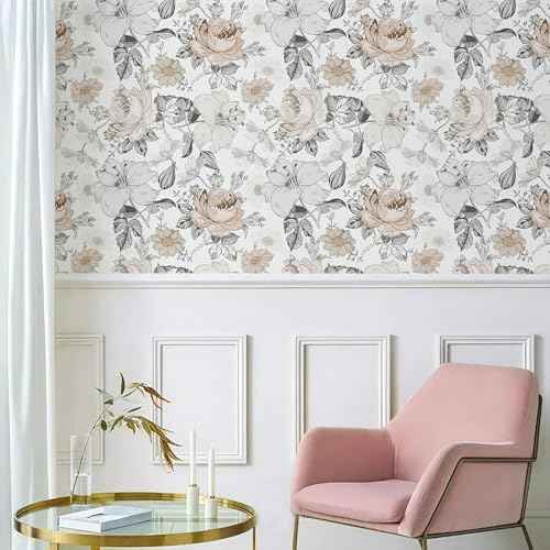 Hopepak Floral Peel and Stick Wallpaper for Bedroom Modern Farmhouse Flower Wall Paper Self Adhesive Removable Contact Paper for Cabinets Bathroom Nursery Shelf Drawer 15.5'' x 78.7''