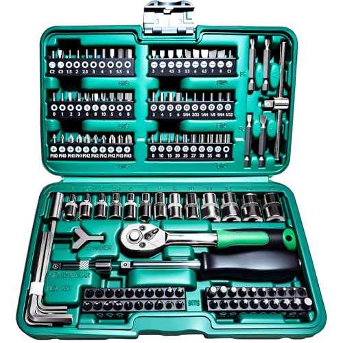 130 Pieces 1/4 Inch Drive Socket Ratchet Wrench Set, Mechanic Tool Set, with Bit Socket Set Metric and Extension Bar for Auto Repairing and Household