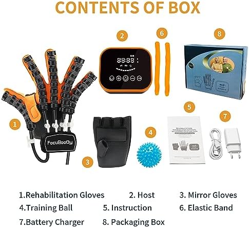 Rehabilitation Robot Gloves Equipment for Stroke Recovery, Hand Strength Exercise, and Adaptive Training Hemiplegic with USB Chargeable Orange (M Size,Right Hand)