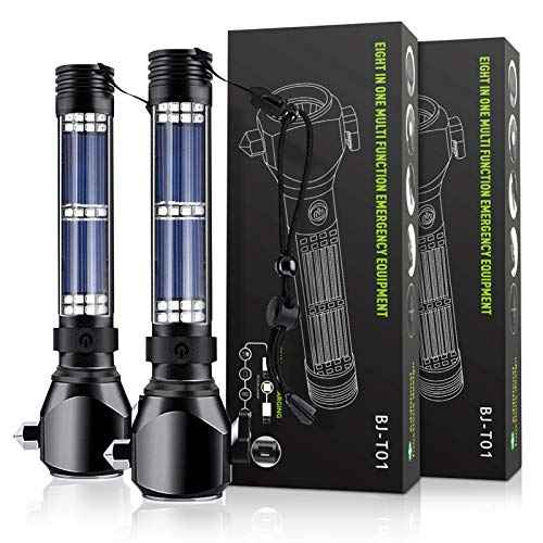 Delxo 2 Pack Tactical Flashlight, Rechargeable Flashlights,Waterproof Handheld Solar Powered Patriot Flashlights with LED Flash Light 2400mAh Battery for Emergency,Camping,Survival Gear,Road Trip