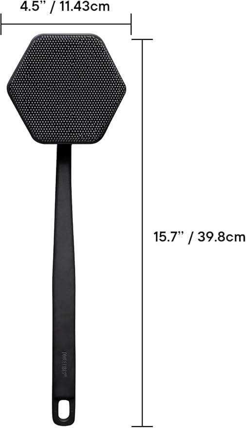 TOOLETRIES Silicone Back Scrubber for Shower, Exfoliating Body & Bath Brush, Long Ergonomic Handle, Non-Slip Grip for Hard-to-Reach Areas, Hygienic Silicone Bath Accessory for Men & Women - Charcoal
