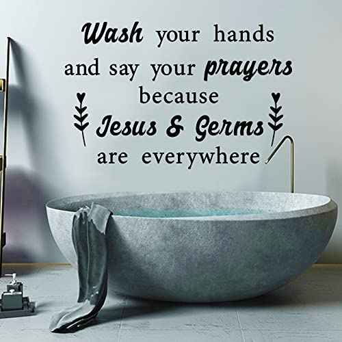 Inspirational Religious Quotes Vinyl Wall Decal, Wash Your Hands and Say Your Prayers Wall Sticker Art Bible Lettering Saying Mural Decor Wallpaper for Bathroom Bedroom Living Room Church