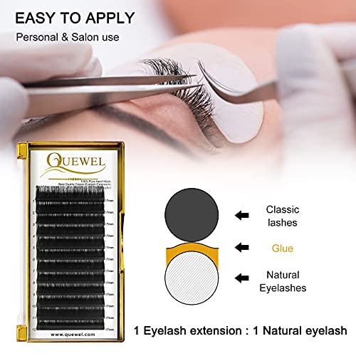 QUEWEL Classic Eyelash Extensions 0.18 D 17mm Lashes Extensions Supplies C/D Curl Single Length 9-20mm Mixed Length 9-16mm/15-20mm by QUEWEL (0.18 D 17)
