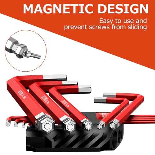 GETLITOOL 18PCS Magnetic Allen Key Set, S2 Steel Long Allen Wrench Set Metric(1.5mm-10mm) & SAE(1/16"-3/8"), Ball End Hex Key L-key with Size-Marked & Torque Handle for Bike Repair, Household DIY