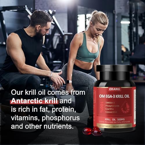 Antarctic Krill Oil - Wild Caught Omega 3 Krill Oil 500 mg with EPA, DHA, Astaxanthin & Phospholipids - Brain, Heart, Joint Support, Non-GMO, Gluten-Free, Antioxidant, Sustainably Sourced, 60 Softgels