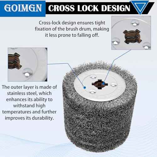 4.7"x 4" Stainless Steel Wire Brush Drum,0.3mm Drawing Wheel Wire Wheel Burnishing Tool,Surface Conditioning Tool Drum for Metal Surface Polishing Grinding Rust Removal-3/4 Quad Keyway