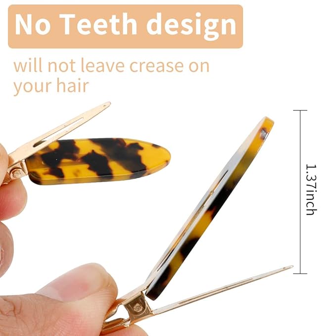 Canitor No Bend Hair Clips - Women's Resin Flat Tortoise Shell Clips for Hairstyling, Makeup, and Salon (4Pcs)
