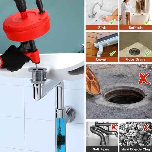 50 FT Double Mode Drain Snake Tools, 11-in-1 Drain Auger for Sink and Drain Unblocking, Plumbing Snake for Kitchen, Bathrom and Shower Sink, Snake for Real DYIs¡¼Upgraded¡½