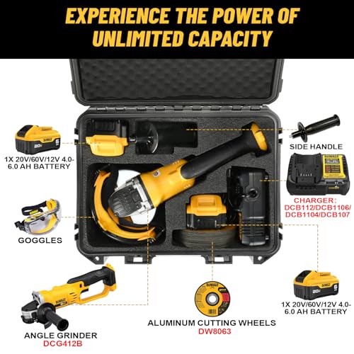 Hard Case for Dewalt Angle Grinder - Tool Bag for Dewalt 20V MAX XR Grinder Tool DCG412B, Waterproof & Shockproof Tool Box for Grinder/Cutting Wheels/Battery/Charger/Side Handle (Case Only)