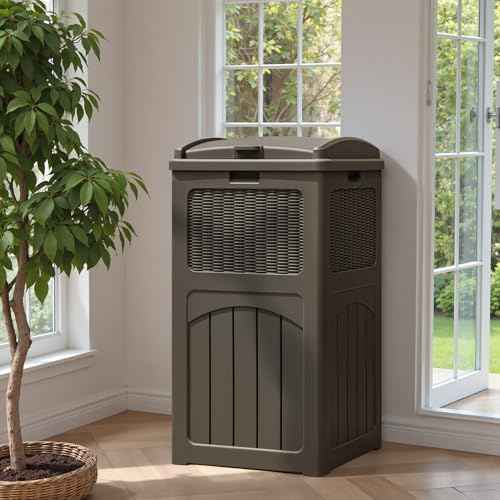Greesum 33 Package Delivery Box for Outside, Waterproof Resin Garbage Bin with Lid for Hideaway, Deck, Patio, Dark Brown