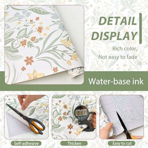 Floral Peel and Stick Wallpaper Boho Floral Contact Paper Nursery Flower Self Adhesive Removable Wallpaper for Bedroom Bathroom Waterproof Contact Paper Colorful Wildflower Leaf 197inL 17.3inW