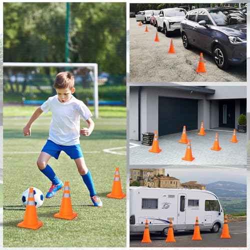 2 Pack Safety Cones 28 Inch Collapsible Orange Traffic Cones, Reflective Cones for Driving Training, Multifunctional Pop up Safety Cone, Foldable Traffic Cone for Sports Parking Cones,Caution Cones
