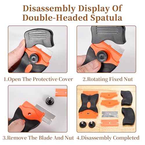 Wesoke 2 Pcs Glass Scraper Tool for Window, Double Edged Window Razor Blade Scraper, Long Handle Cleaning Scraper Tools with 10 Metal & 10 Plastic Blades for Paint, Sticker, Wallpaper, Floors, Orange