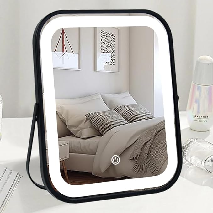 YEKKOPT Lighted Vanity Mirror, Rechargeable Travel Makeup Mirror with Lights, 10''x8'' Desk Mirror with Lights,Make up Mirror with Lighting for Makeup Desk Ã¯Â¼Â Dressing Room
