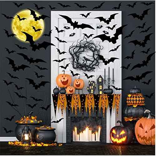 Halloween Moon Wall Decal Halloween Bat Wall Stickers Vinyl Bat Wall Decals Removable Halloween Wall Sticker Halloween Bats Wall Decals Party Decorations