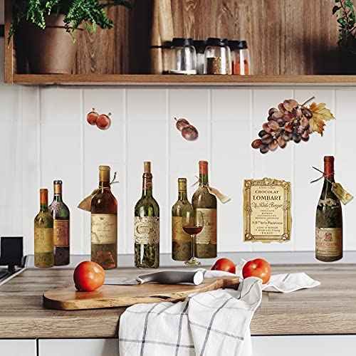 Censen 2 Sheets Wine Wall Decal Stickers Artwork Peel and Stick Wine Bottle Wall Glass Kitchen Grape Fruit Decal Stickers for Kitchen Dining Room Bar Home Restaurant