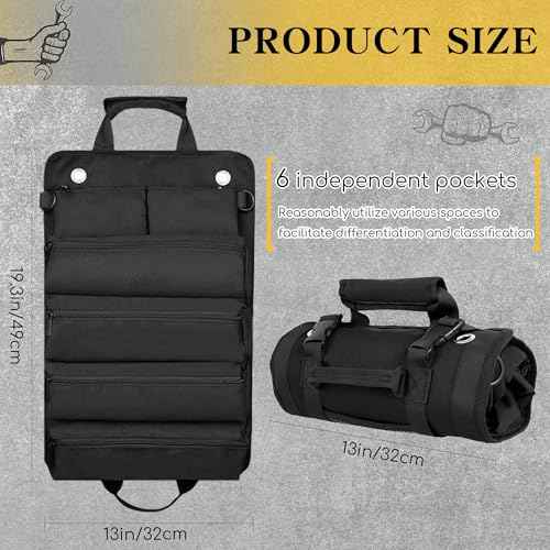 Roll Up Tool Bag - Portable Tool Bags with Multiple Pockets, Durable Tool Bag Organizer for DIY/Mechanics/Car Repair - Compact Tool Organizer Bag - Ideal Tool Bags for Men Outdoor Adventures