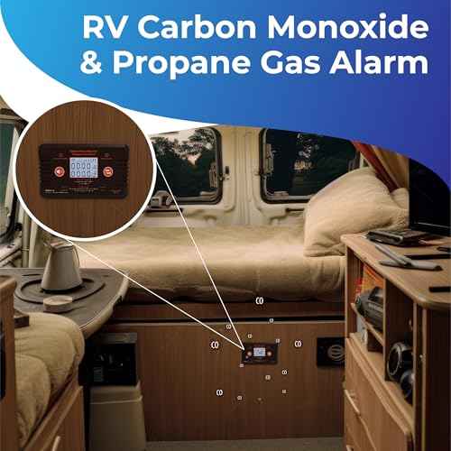 RV Carbon Monoxide and Propane Gas Detectors, Reset, and Individual LED Indicator Light with Loud Alert, 12V DC CO/LPG Gas Leak Alarm, Early Safety Warnings for RV, Trailer, Camper-Black